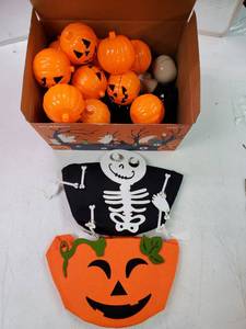 lot 59008 image: Mini Halloween Trick or Treat Bags Bucket Cute Pumpkin and Skeleton, with Easter Eggs Filled Party Favors. - Retail $20