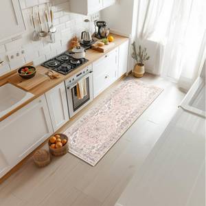 lot 59013 image: Washable Boho 2x6 Runner Rug for Living Room, Pink Beige Grey - Retail $24