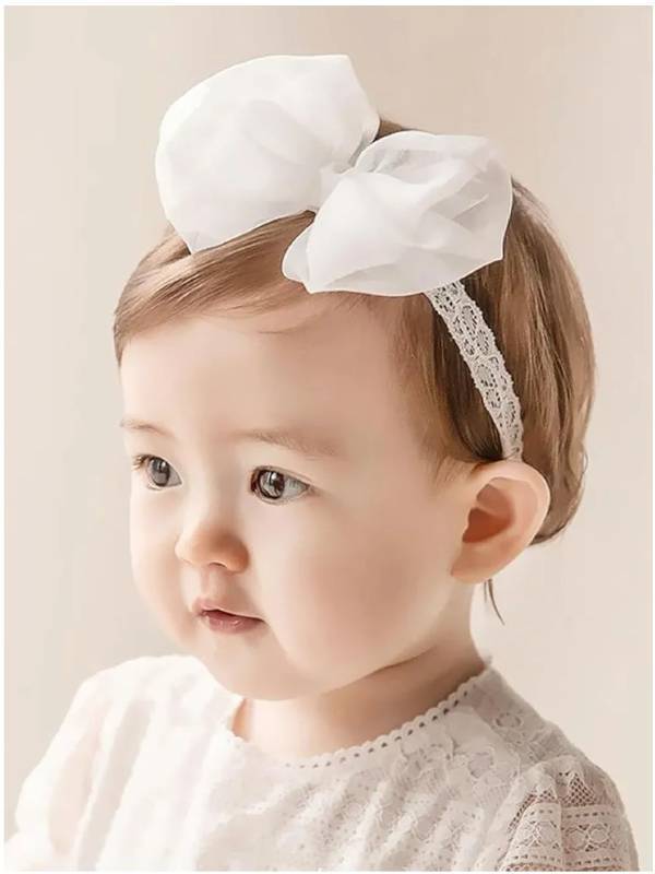 lot 17420 image: Baby Girls Cute Lace Bow Headband Soft Cotton Elastic Hair Accessories for Toddlers Newborns Ideal for Birthdays Baby Shower Photoshoots Special Occasions - Retail $9