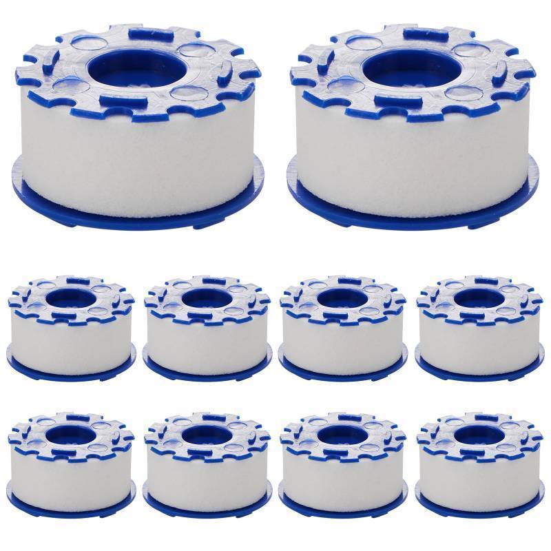 lot 17582 image: 10 Pack Sink Water Faucet Filter Cartridge Replacements, Faucet Water Filter Replacements for Faucet Kitchen Bathroom Sink Filter Removes Chlorine Fluoride Heavy Metals Hard Water - Retail $10