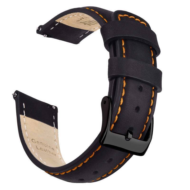 lot 17632 image: Quick Release Leather Watch Band 18mm 19mm 20mm 21mm 22mm 23mm 24mm Leather Watch Strap, Black & Orange & Black, 24mm, Classic - Retail $20