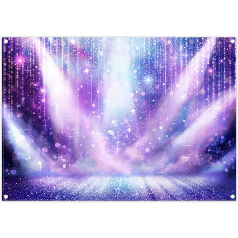 lot 17642 image: Fabric 7x5ft Purple Stage Photography Backdrop Pink Glitter Background Spotlight Party Decoration Boys Girls Birthday Photo Banner Booth - Retail $14