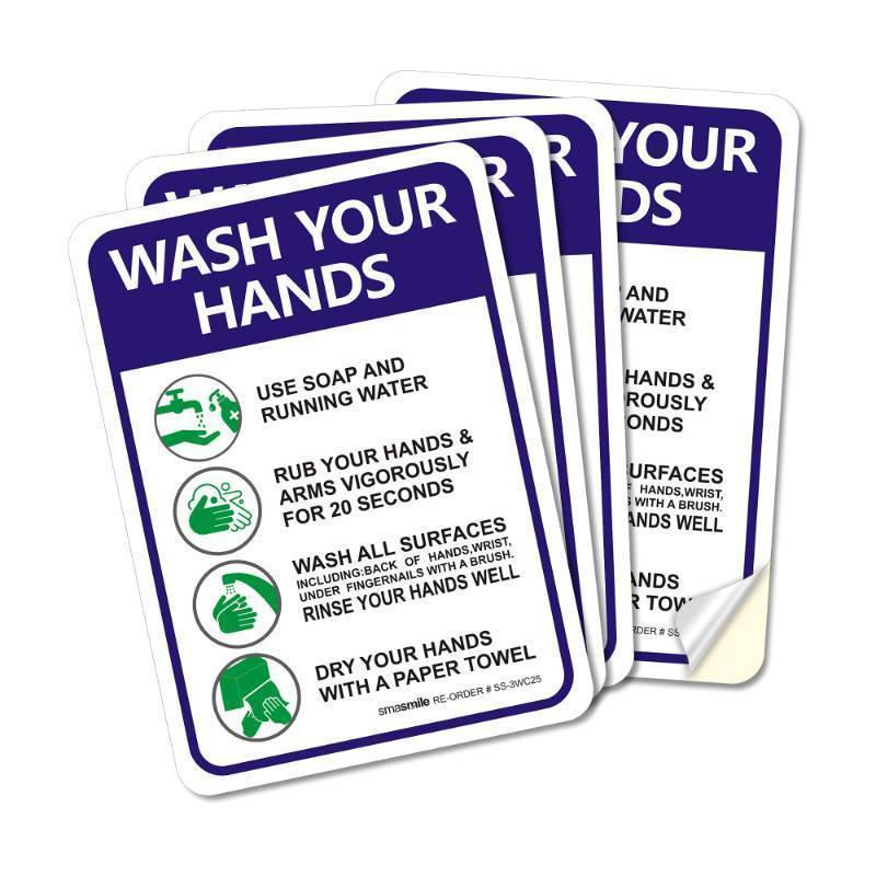 lot 17712 image: Please Wash Your Hands Sign Stickers, 2 Pack 7x10 Inch 4 Mil Self-Adhesive Vinyl, Weatherproof and UV Protected, Indoor & Outdoor, Employees Hand Washing Sign - Retail $8