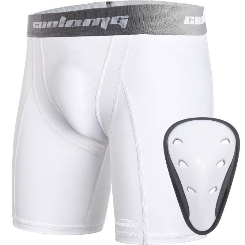 lot 17716 image: Athletic Cups Youth Boys Sliding Shorts with Protective Cup Baseball Football MMA Lacrosse Hockey White M - Retail $20