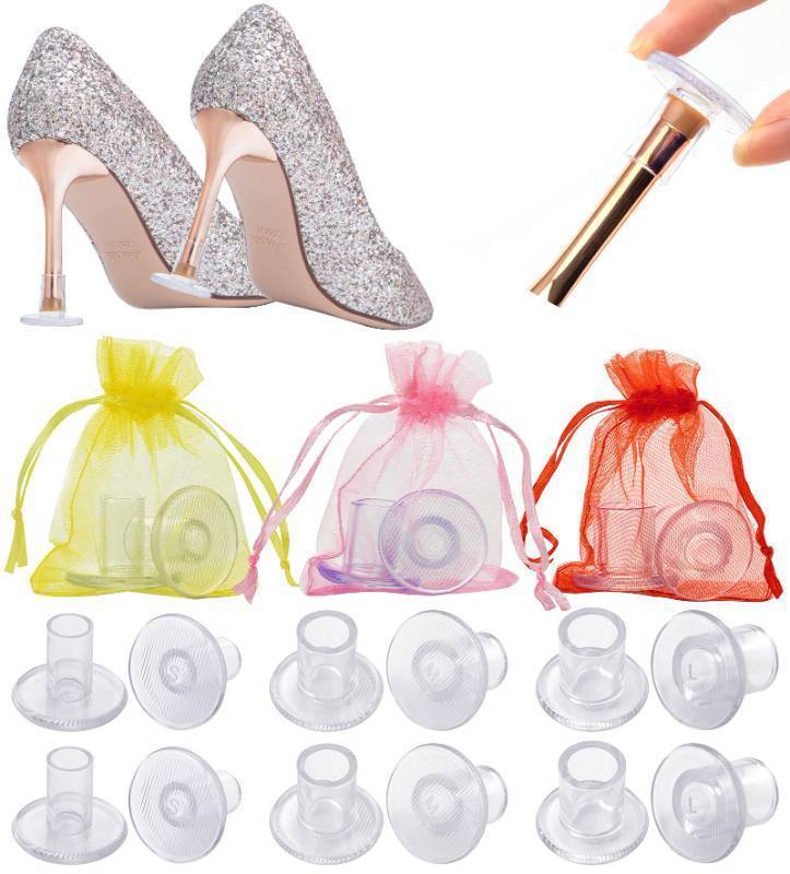 lot 17719 image: 6 Pairs Heel Protectors for Grass - 3 Sizes High Heel Protectors, Clear Heel Stoppers for Grass Heel Stoppers for Walking on Grass and Uneven Floor - Retail $10