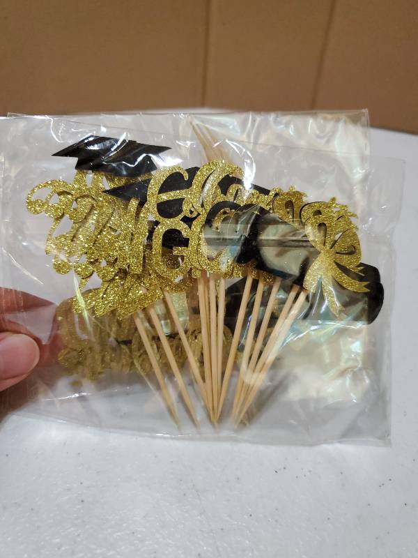 lot 17764 image: Graduation Decorations 2026-24Pcs Gold Glitter 2026 Graduation Cupcake Toppers for Class of 2026 Party Decorations - Retail $6