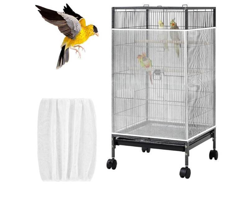 lot 38144 image: White Bird Cage Seed Catcher Adjustable Soft Birdcage Cover Reusable Nylon Mesh Birdcage Net Lightweight Skirt Seed Guard for Parrot Cage Stop Scatter Breathable Round Square Canary - Retail $9