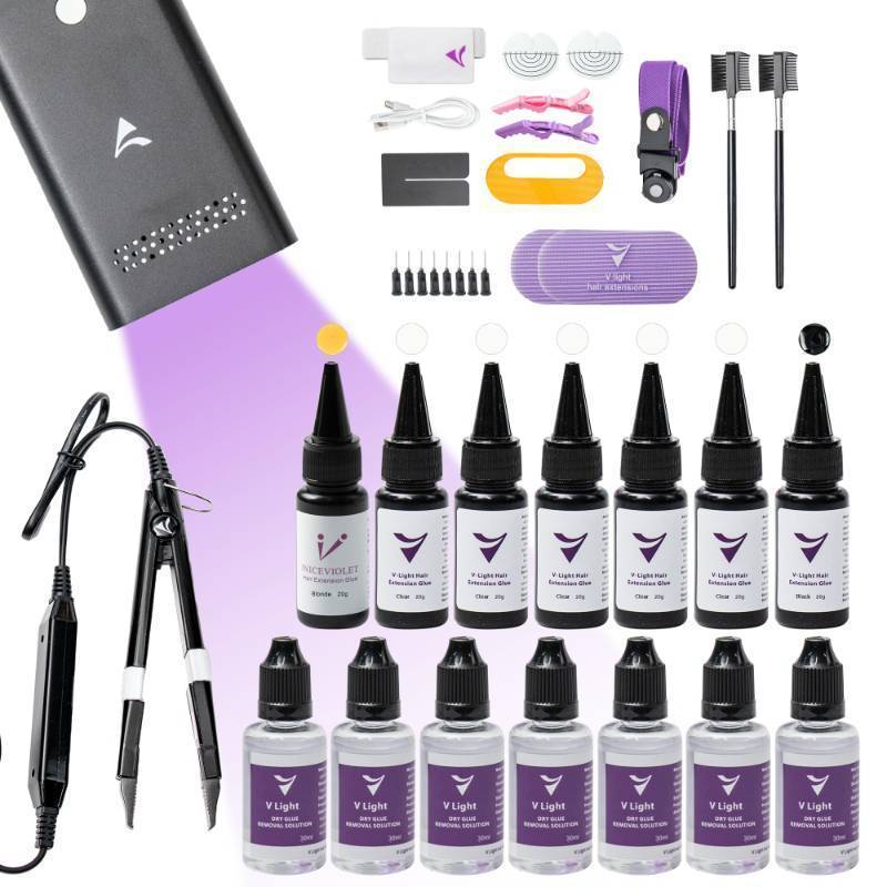 lot 38375 image: V Light Hair Extension Machine Kit �� Professional V-Light Hair Extensions Tool Set with Machine, Glue x7 & Remover x7 �� Fast, Safe & Long-Lasting Hair Extensions - Retail $60