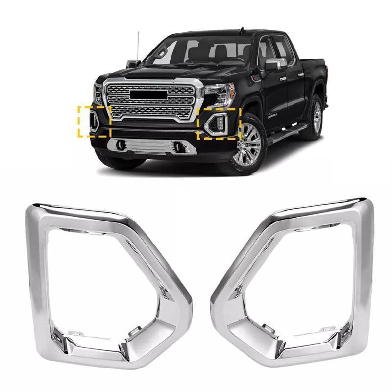 lot 38388 image: GearUp 1 Pair Front Driving Fog Light Bezel Cover for GMC Sierra 1500 4-Door Denali SLT AT4 2019-2021 Replaces 84176753 84176752 - Retail $39