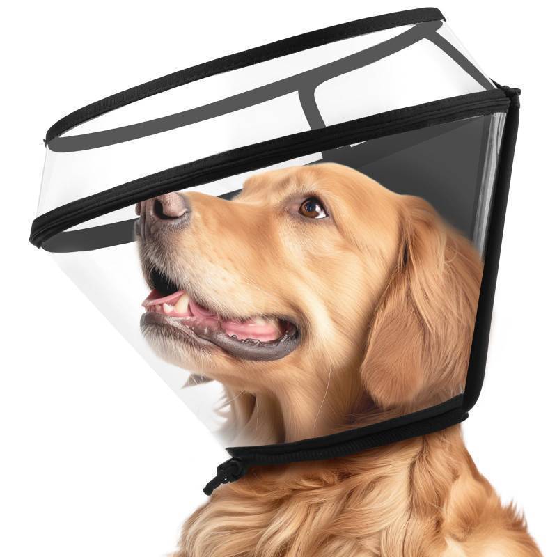 lot 44870 image: Dog Cone Collar for After Surgery,Transparent Dog Cones Alternative for Small Large Medium Size Dogs, Adjustable Depth Pet Recovery Collars, Elizabethan Collar for Dogs Stop Licking Wound(L) - Retail $20