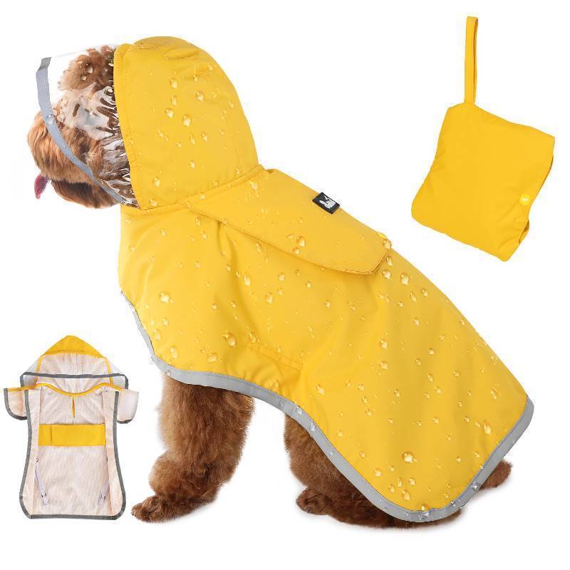 lot 45291 image: Dog Raincoat, Adjustable Dog Rain Jacket Clear Hooded Double Layer, Waterproof Poncho with Reflective Strip Straps and Storage Pocket for Small Medium Large Dogs(XS) - Retail $19