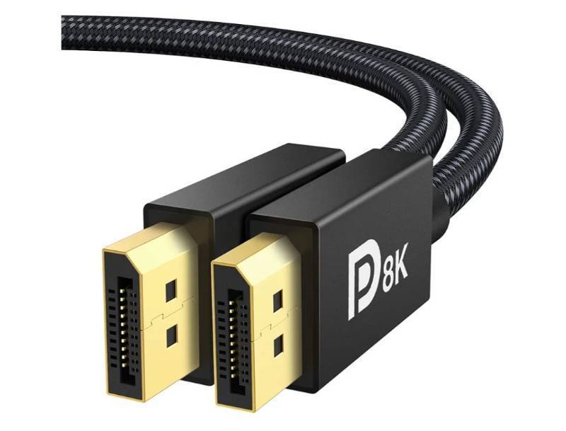lot 46432 image: 8K DisplayPort Cable 1.4, VESA Certified DP Cable 6.6ft (8K60Hz, 4K240Hz, 2K240Hz)HBR3 Support 32.4Gbps, HDR, HDCP 2.2, FreeSync G-Sync, Braided Display Port for Gaming Monitor, Graphics, PC - Retail $9