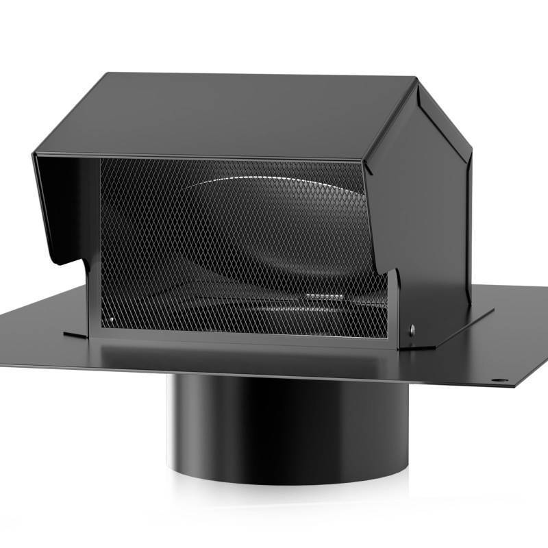 lot 46764 image: Roof Vent Cap - Hon&Guan Roof Vents 8 Inch��Galvanized Steel 8 Exhaust Vent Wall Vent Cover Exterior with Damper for Ventilation System,Black - Retail $42