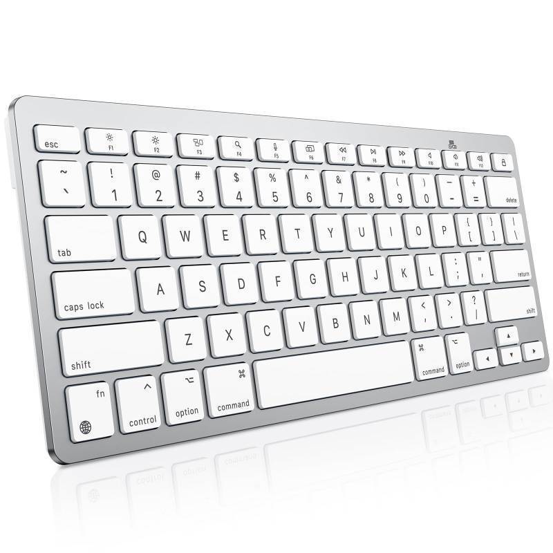 lot 72767 image: Wireless Keyboard for Mac, Bluetooth Keyboard for Mac - No Number Pad, Compact Travel Design for Coffee Shop, Home Office, macOS Function Keys, Compatible with MacBook ProAiriMac, Silverwhite - Retail $20