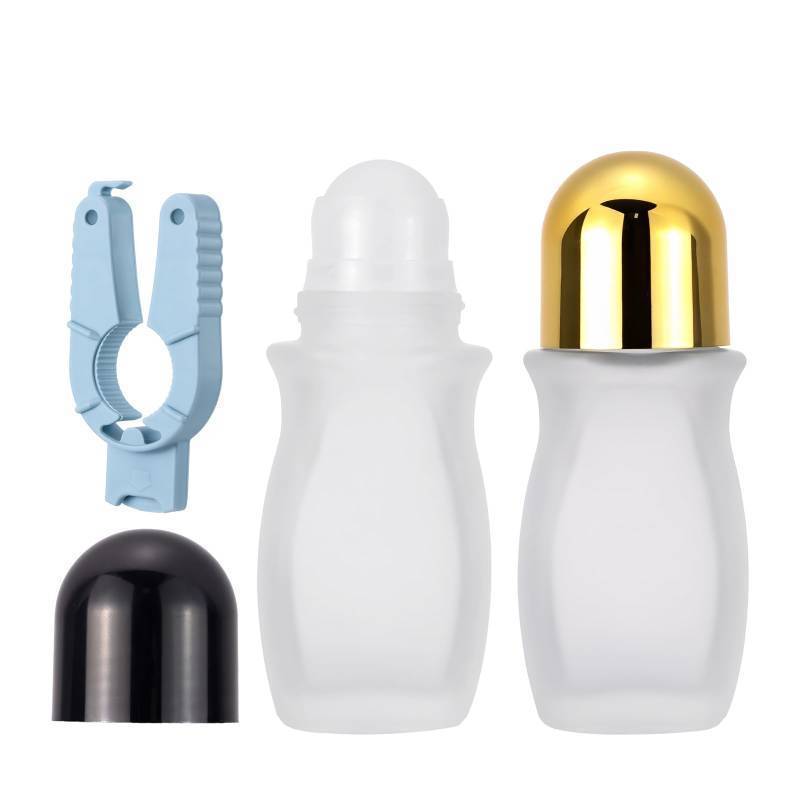 lot 72780 image: 50ml 2-Pack Glass Roller Bottles for Essential Oils , 1 lid broken - Retail $7