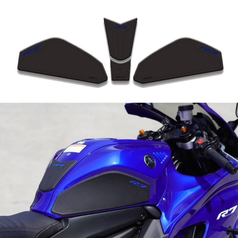 lot 72862 image: NIGHT CAT YZFR7 R7 2021-2025 Motorcycle Fuel Tank Protector Anti-Slip Waterproof Fuel Tank Side Traction Pad(Black Blue) - Retail $30