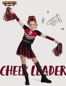 lot 64062 image: Spooktacular Creations Halloween Cheerleader Costume Girls, Bad Spirit Costume for Kids, Skull Scary Outfit with Accessories, M - Retail $25