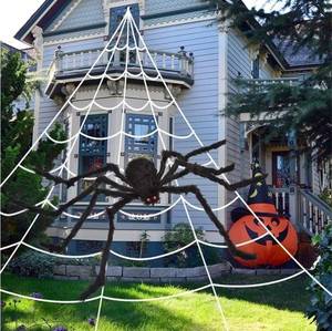 lot 64068 image: Halloween Decorations Spider Web Outdoor 59 Giant Spider D�corHalloween Decorations OutdoorIndoor, YardHomeCostumes PartiesHaunted House D�cor, Triangular Huge Spiders Web - Retail $30
