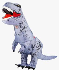 lot 64089 image: Inflatable Dinosaur Costume Adult, Durable T-REX Costumes for Halloween100% Polyester��Adult Size Blow up Costume with Fast Inflate, Waterproof, Powerbank Plug in or Battery, Grey - Retail $45