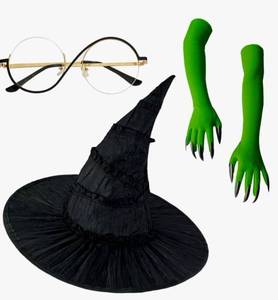 lot 64091 image: Halloween Witch Costume Set �� Witch Hat, Green Claw Gloves & Glasses �� 4pcs Dress-Up Kit for Cosplay & Party Fun - Retail $15