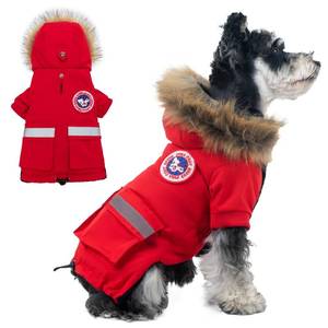 lot 64103 image: Small Dog Coats - Waterproof, Warm Winter Jacket with Faux Fur Hood & Pocket, M - Retail $36