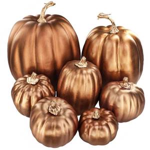 lot 64108 image: 6 Pcs Assorted Sizes Artificial Metallic Bronze Pumpkins Rustic Decorative Fall Foam Pumpkins for Gifts Thanksgiving Halloween Harvest Fall Wedding Table Centerpiece Mantel Shelf Decor - Retail $20