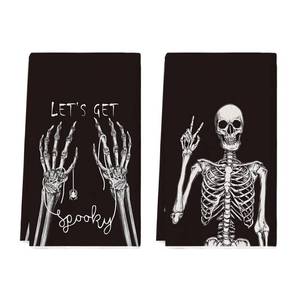lot 64111 image: Skeleton Hand Halloween Kitchen Towels Set of 2 18x26 Inch - Retail $10