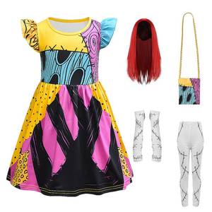 lot 64113 image: Kids Sally Costume Girls Nightmare Christmas Sally Dress Wig Bag Tights Glove Halloween Costumes Cosplay Outfit, 130 - Retail $28