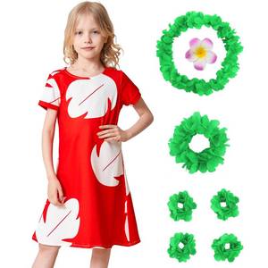lot 64114 image: Girls Kids Hawaiian Red Dress Princess Halloween Costume Leaf Summer Dress for girls (10-11T) - Retail $22
