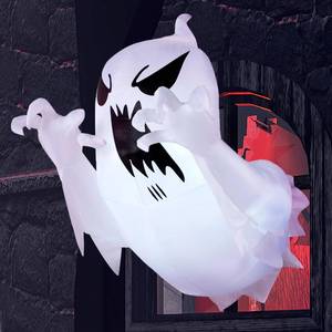lot 64115 image: 4.5 FT Halloween Inflatable Scary Flying Ghost Broke Out from Window Inflatable with Build-in LED Blow Up Ghost for Halloween Party Indoor, Outdoor, Yard, Garden, Lawn Decoration - Retail $23