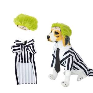 lot 64148 image: Black Striped Dog Suit with Green Wig Scientist Dog Costume Pet Costume Cosplay Clothes Outfit Accessories Party Favors (Medium, Striped Clothes with Wig) - Retail $20