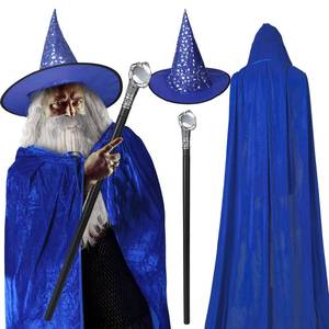 lot 64151 image: 4 Pcs Halloween Wizard Costume Set for Adults, Blue, Stars and Moon - Retail $40