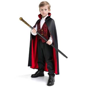 lot 64153 image: Halloween Scary Vampire Prince Bat Costumes for Toddlers Boys, Unisex Gothic Vampire Stand-Up Collar Dress Cloak Cape Robes, 5-8 Year Old Kids Birthday Wizard Role Party Gift (Size M for Ages 5-8) - Retail $20