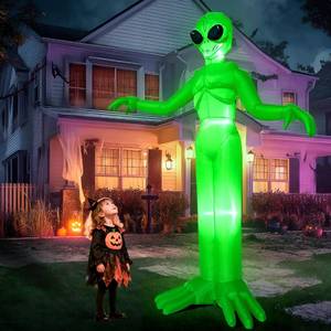 lot 64155 image: 9 FT Tall Halloween Inflatable Decoration Outside, Blow Up Alien Inflatable Outdoor Decor with Build-in LEDs for Halloween Yard Lawn Garden Decorations - Retail $3,605