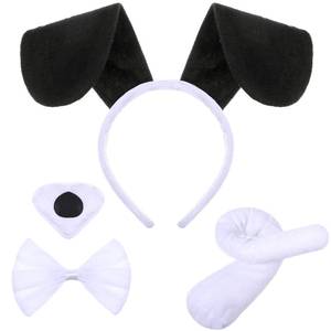 lot 64157 image: Puppy Dog Costume Set Ears Headband Bowtie Fake Nose Tail Animal Dog Costume Accessories for Carnival World Book Day Animal Cosplay Party for Halloween(Black White) - Retail $10