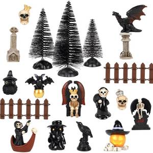 lot 64158 image: 20 Pcs Halloween Miniatures Figurines, Mini Resin Skeleton Pumpkin Ghost Crow Bat Dragon Tombstones Tree Decorations for Halloween Village Garden Crafts Home Decor Accessories - Retail $13