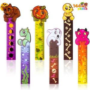 lot 64161 image: 144 PCS Halloween Bookmark Rulers, Ruler Markers Party Favor Pack (6 Designs) with Halloween Themed Print for Party D�cor, Classroom Rewards Supplies, Goodie Bag Filler, Kid Trick or Treat Prize - Retail $8