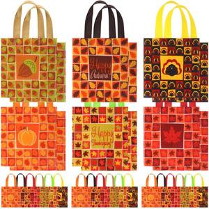 lot 64163 image: 60 Pcs Happy Thanksgiving Gift Bags Fall Party Favor Non Woven Pumpkin Turkey Fall Tote Bags with Handles for Autumn Birthday Treat Party, 6 Styles - Retail $20