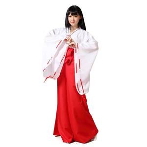 lot 64167 image: Womens White Kimono Red Hakama Pants Outfit Japanese Anime Kikyo Miko Kimono Cosplay Halloween Witch Costume (L, RedWhite) - Retail $33