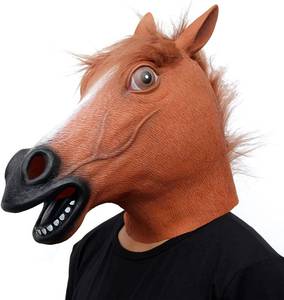 lot 64171 image: Horse Head Mask for Adults, Natural Latex Horse Costume Mask for Halloween Parties and Cosplay, Brown - Retail $14
