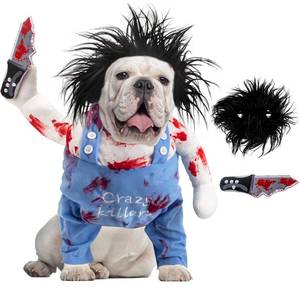 lot 64172 image: Deadly Dog Clothes Costume Halloween Costumes Adjustable Pet Cosplay Outfit, Funny Doll Wig Pug Dog Party Christmas Costume Small Medium Puppy Birthday Party Photo Props Dress up Accessories, L - Retail $13