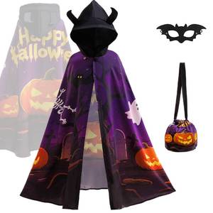 lot 64175 image: Halloween Wizard Costume Kids Set Include Witch Cape Wizard Hat Accessories for Adults Pumpkin Bag Halloween Cape for Party Cosplay(4-10y) - Retail $47