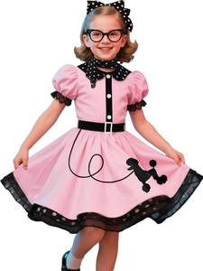 lot 64178 image: 50s Costumes for Girls 50s Poodle Dress with Polka-Dot Printed Scarf for Kids Halloween Costume (8-10 Years) - Retail $28