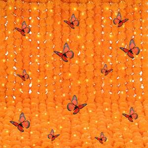 lot 64183 image: 24 Pcs 5ft Halloween Marigold Garland for Decoration with LED Light and Butterfly Artificial Marigold Flowers Indian Faux Garlands for Day of The Dead Diwali Wedding Party Decoration (Light Orange) - Retail $34