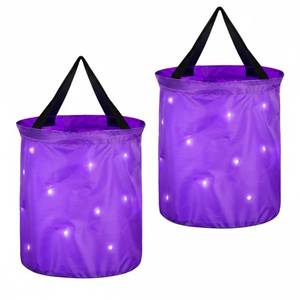 lot 64188 image: 2 Pieces LED Light Halloween Trick or Treat Candy Bags Light up Goodie Trick or Treating Bags Multipurpose Reusable Gift Bucket for Halloween Birthday Party Favor(Purple) - Retail $14