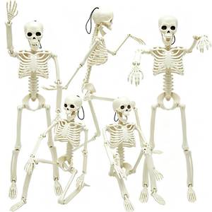 lot 64191 image: 5 Packs Halloween Skeletons, 16 Halloween Full Body Skeleton with Posable Joints for Haunted House Graveyard Props Decor - Retail $15