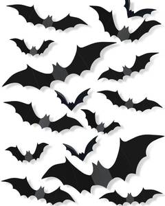 lot 64196 image: 120 Pcs 3D Halloween Decorations Bats Decor,5 Sizes Bats Wall Decor Indoor - Retail $4