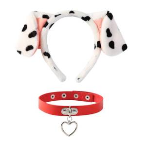lot 64197 image: Dalmatian Dog Ears Headband Red Heart Choker Adult Kids Costume - Retail $10