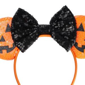 lot 64198 image: Halloween Mouse Ears Headband Sequin Bow Pumpkin Hair Hoop, Party Decoration Headwear Hair Accessories for Women Girls - Retail $10
