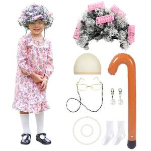 lot 64201 image: Old Lady Costumes for Girls 100th Day of School Dress Up Costume, 110 - Retail $25